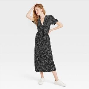 A New Day Puff Sleeve V Neck Maxi Dress Black White Heart Print